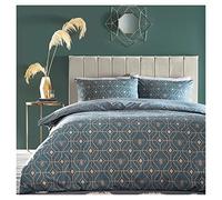 furn. Bee Deco Duvet Cover Set - Honeycomb Geometric Bumble Bee Reversible Bedding (French Blue - Super King)