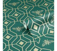 Furn. Bee Deco Emerald Green Geometric Foil Wallpaper