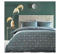 Furn Bee Deco Geometric Duvet Cover Set - French Blue - Double - French Blue - 50% Cotton/50% Polyester