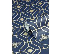 Furn Bee Deco Geometric Foiled Printed Wallpaper in Dark Blue Furn Dark Blue