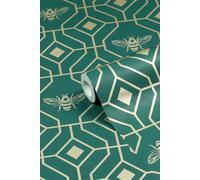 Furn Bee Deco Geometric Foiled Printed Wallpaper In Emerald Emerald One Size