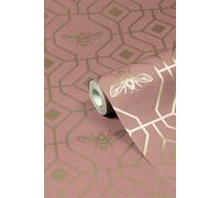 Bee Deco Geometric Foiled Printed Wallpaper Furn Pink One Size