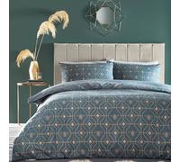 Furn. Bee Deco Geometric Reversible Duvet Cover Set, Single, Blue