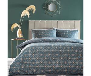 Furn. Bee Deco Geometric Reversible Duvet Cover Set, Single, Blue