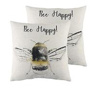 furn. Bee Happy Twin Pack Feather Filled Cushions, White, 43 x 43cm