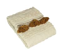 Furn. Boho Throw Contrast Tassel Trim And Tufted Cotton Design Cotton Ochre