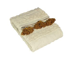 furn. Boho Cotton Tufted Throw - Geometric Pom-Pom Tassel Accent (Ochre - 130x180cm)