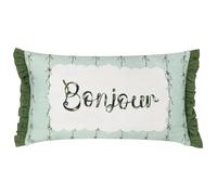 furn. Bonjour Polyester Filled Cushion - Soft Cotton Ruffle Trim French Slogan Decorative Pillow (Mint - 30x50cm)