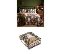 furn. Bootanical Halloween Duvet & Throw Bundle (Single) | Halloween Ghosts and Autumnal Florals, Reversible Striped Design, Soft Polycotton Bedding with Cosy Sherpa Fleece Throw