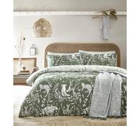 furn Buckthorn Duvet Cover Set - Woodland Animal Print with Reversible Design, Polycotton Bedding (Green - Double)