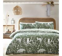 furn Buckthorn Duvet Cover Set - Woodland Animal Print with Reversible Design, Polycotton Bedding (Green - King)