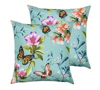 furn. Butterflies Outdoor Polyester Filled Cushions (Twin Pack), Duck Egg, 43 x 43cm