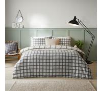 furn. Canberra Check Printed Duvet Cover Set - Reversible Minimalist Square Check Bedding (Neutral - Single)