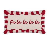 furn. Candy Fa La La Cushion Cover - Tufted Festive Christmas Decorative Case with Textured Slogan and Candy Stripe Border (Red/White - 30x50cm)