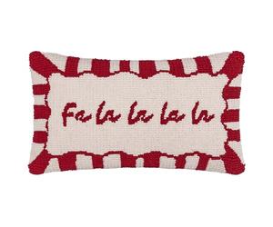 furn. Candy Fa La La Feather Filled Cushion (Red - 30x50cm) | Tufted Festive Christmas Textured Slogan Candy Stripe Border Decorative Pillow