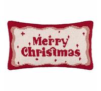 furn. Candy Merry Christmas Feather Filled Cushion- Festive Holiday Tufted Textured Slogan Pillow with Wiggle Border (Red/White - 30x50cm)