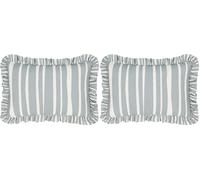 furn. Carmon Stripe Ruffle Cushion Cover - Linen/Blue - 40x60cm (Pack of 2)