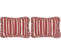 furn. Carmon Stripe Ruffle Cushion Cover - Linen/Red - 40x60cm (Pack of 2)
