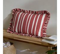 furn. Carmon Stripe Ruffle Polyester Filled Cushion - Linen/Red - 40x60cm