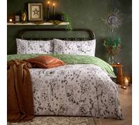 furn. Celestial Stories Duvet Cover Set - Reversible Mystical Hand-Painted Botanical Tarrot Card Design (Green - King)