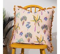furn. Chamae Floral Cotton Tasselled Feather Rich Filled Cushion