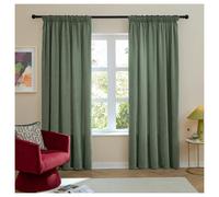 Furn Chenille Lined Pencil Pleat Curtains - Green - 229cm x 229cm - Green - 100% Polyester