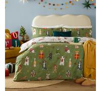 Furn Christmas Pawty Reversible Duvet Cover Set, Green, Super King, Green
