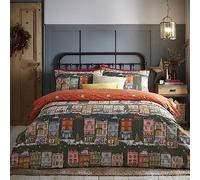 Furn Duvet Cover Set - Christmas Spirit Festive Heritage Town Scene, Reversible, Green - King
