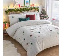 Furn. Christmas Together Duvet Set - Embroidered Boucle Fleece Festive Snow Angels Bedding (Snow - King)