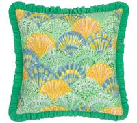 furn. Clam Shells Frilled 100% Cotton Cushion Cover, Green
