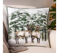 furn. Winter Reindeer Polyester Filled Cushion (Green - 43x43cm)