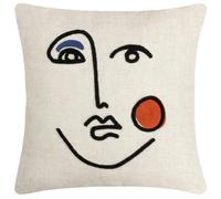 Furn Cleo Embroidered Woven Linear Cushion Cover - Ginger/Navy - 45cm x 45cm - Ginger/Navy - 80% Polyester/20% Linen