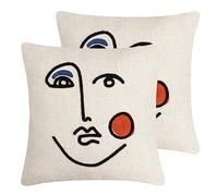 furn. Cleo Linear Woven Feather Filled Cushion - Twin Pack, Ginger/Navy, 45 x 45cm