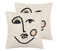 furn. Cleo Linear Woven Feather Filled Cushion - Twin Pack, Pink/Green, 45 x 45cm