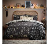 furn. Constellation Duvet Cover Set - Celestial Galaxy Print with Stars & Moons, Reversible Polycotton Bedding (Charcoal/Cream - Single)