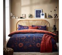 furn. Constellation Duvet Cover Set - Celestial Galaxy Print with Stars & Moons, Reversible Polycotton Bedding (Bronze/Navy - Super King)