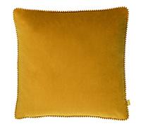 furn. Cosmo Cushion Cover - Soft Velvet Pom Pom Trim Decorative Case (Ochre - 45x45cm)