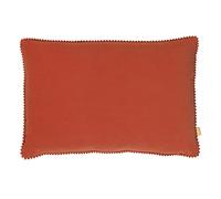 furn. Cosmo Polyester Filled Cushion - Soft Velvet Pom Pom Trim Decorative Pillow (Brick - 45x45cm)