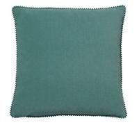 Furn Cosmo Soft Velvet Pom Pom Trimmed Cushion in Blue | Size: 45 cm x 45 cm Furn Blue 45 cm x 45 cm