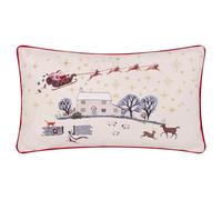 furn. Cotswold Christmas Cushion Cover - Festive Winter Village Scene Velvet Embroidered Case (Cream/Burgundy - 30x50cm)