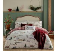 Furn. Cotswolds Christmas Duvet Cover Set - Reversible Gingham Design Bedding (Cream/Burgundy - Single)