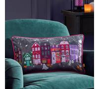 Furn Creepy Town Velvet Piped Cushion In Black Black 30cm x 50cm