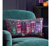 Furn Creepy Town Velvet Piped Cushion in Black | Size: 30 cm x 50 cm Furn Black 30 cm x 50 cm