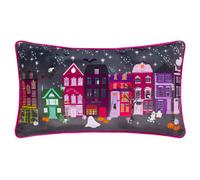 Furn Creepy Town Velvet Piped Cushion in Black | Size: 30 cm x 50 cm Furn Black 30 cm x 50 cm