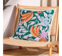 Furn Cypressa Floral Mosaic 100% Cotton Cushion in Teal | Size: 50 cm x 50 cm Furn Teal 50 cm x 50 cm