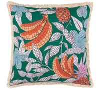 furn. Cypressa Polyester Filled Cushion - Mediterranean Floral Fruit Mosaic Tile Decorative Pillow (Teal - 50x50cm)