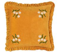 furn. Daisy Frill Embroidered Cotton Velvet Cushion Cover, Gold