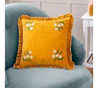 furn. Daisy Frill Embroidered Cotton Velvet Feather Rich Filled Cushion