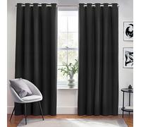 Furn Curtains Dawn Textured 100% Blackout Thermal Lined Eyelet Pair Black 117 x 183 cm