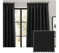 furn. Furn Dawn Textured Blackout Pencil Pleat Curtain Pair Black (W)168Cm X (D)229Cm